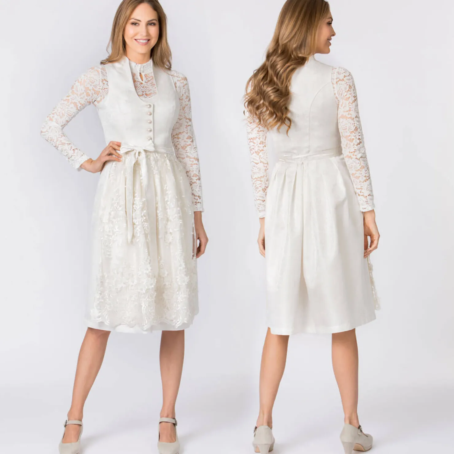 Zillertaler Trachtenwelt Dirndl-Damen Festtagsdirndl "Danice", Creme Weiß