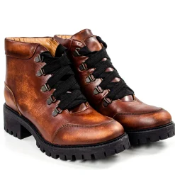 Zillertaler Trachtenwelt Schuhe & Socken-Damen Leder-Boots "606", Cognac Braun