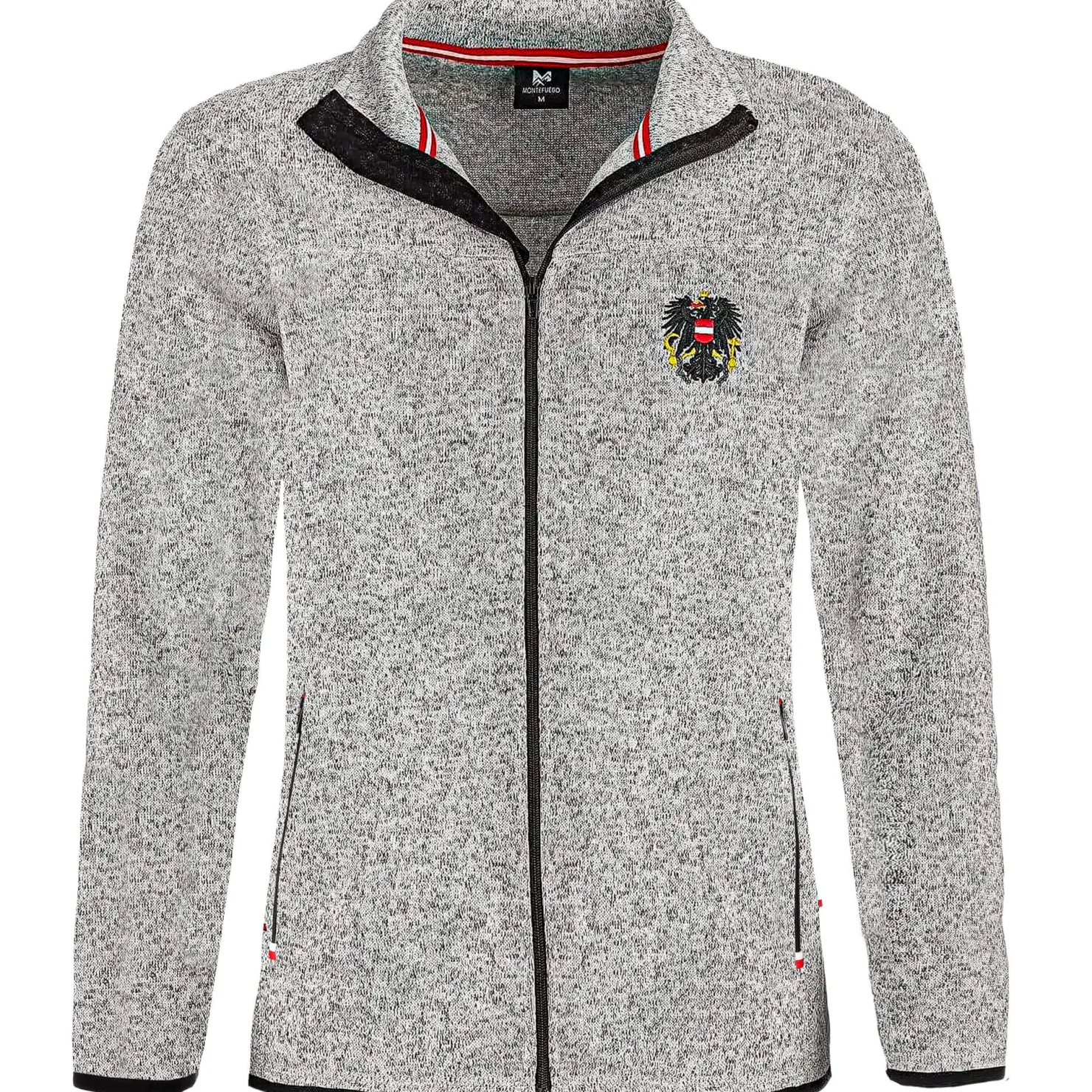 Zillertaler Trachtenwelt Jacken-Damen Strickfleece Jacke "Österreich", Hell Grau