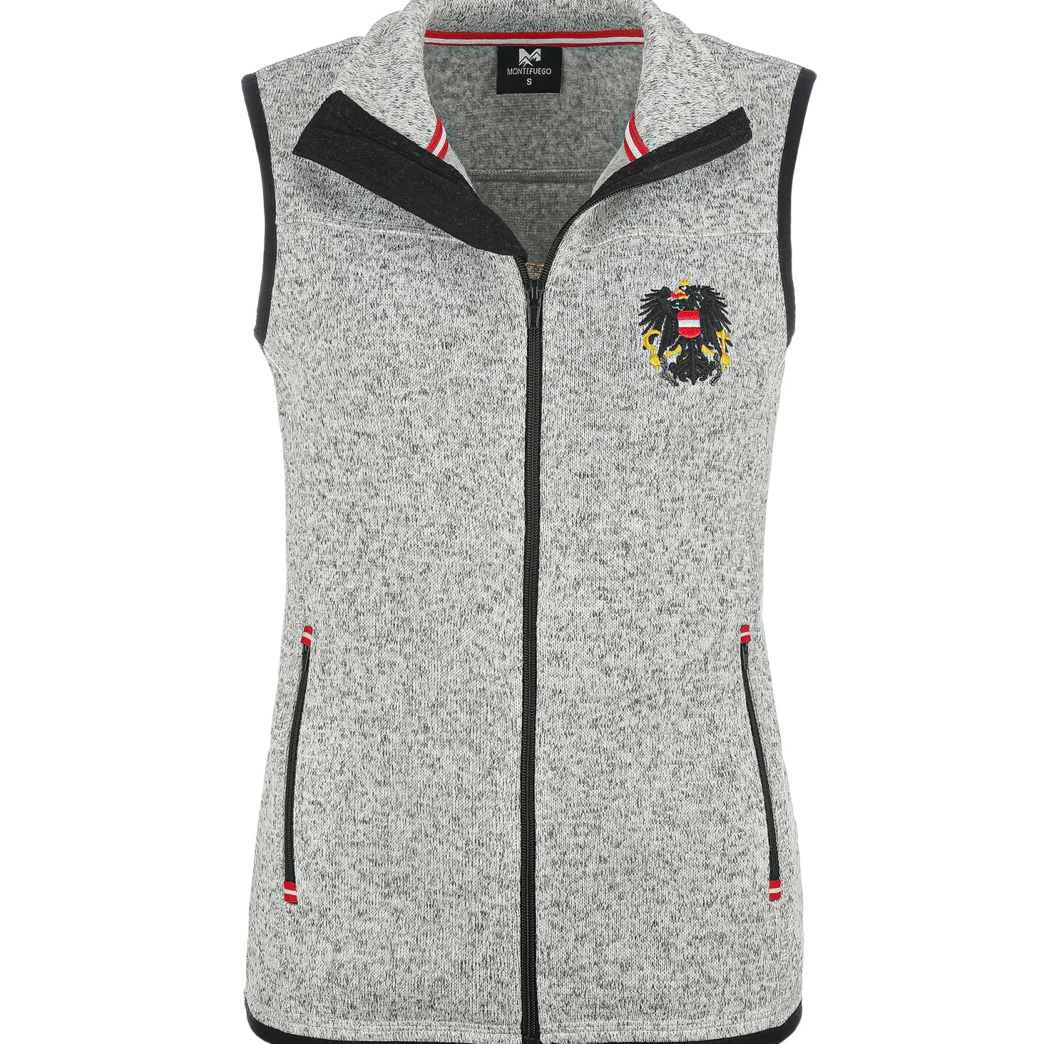 Zillertaler Trachtenwelt Jacken-Damen Strickfleece Weste "Österreich", Hell Grau