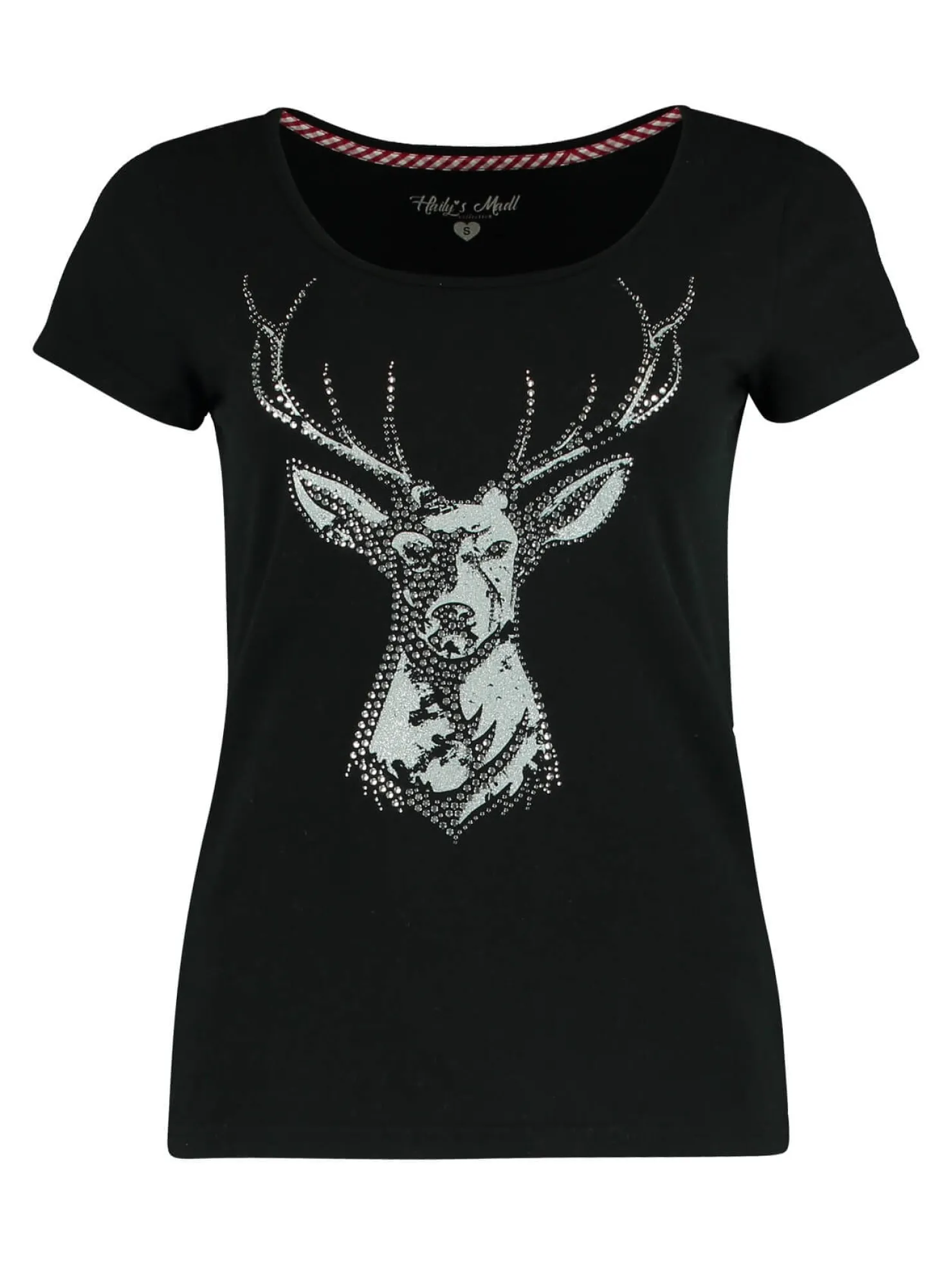 Zillertaler Trachtenwelt Shirts-Damen T-Shirt "Hirsch", mit Glitzer Schwarz