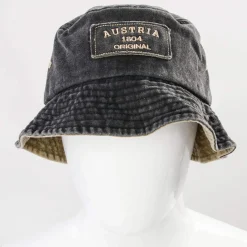 Zillertaler Trachtenwelt Accessoires-Fischermütze “Austria”, Anthrazit- Beige