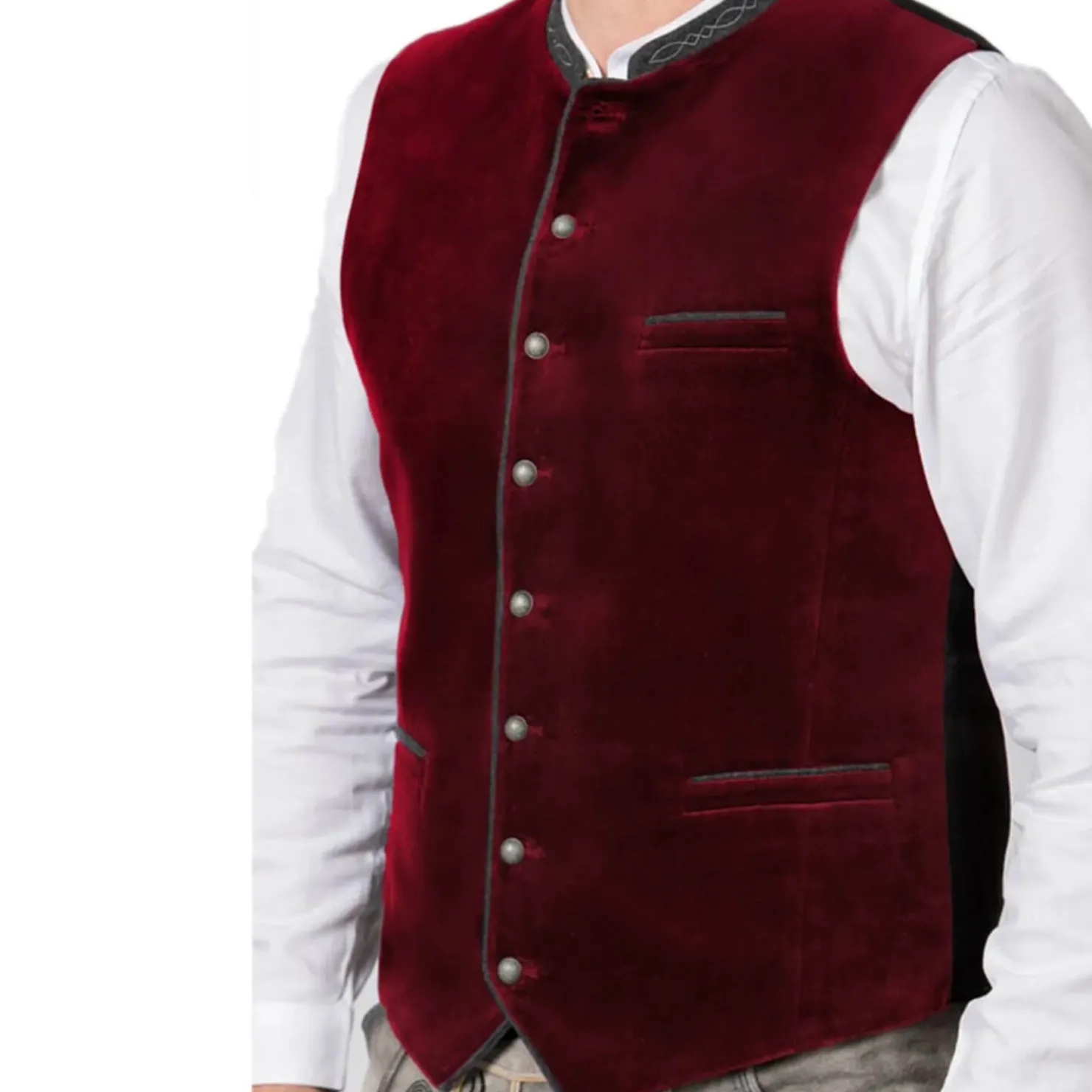 Zillertaler Trachtenwelt Gilets-Herren Gilet "Lorenzo", Bordeaux Rot