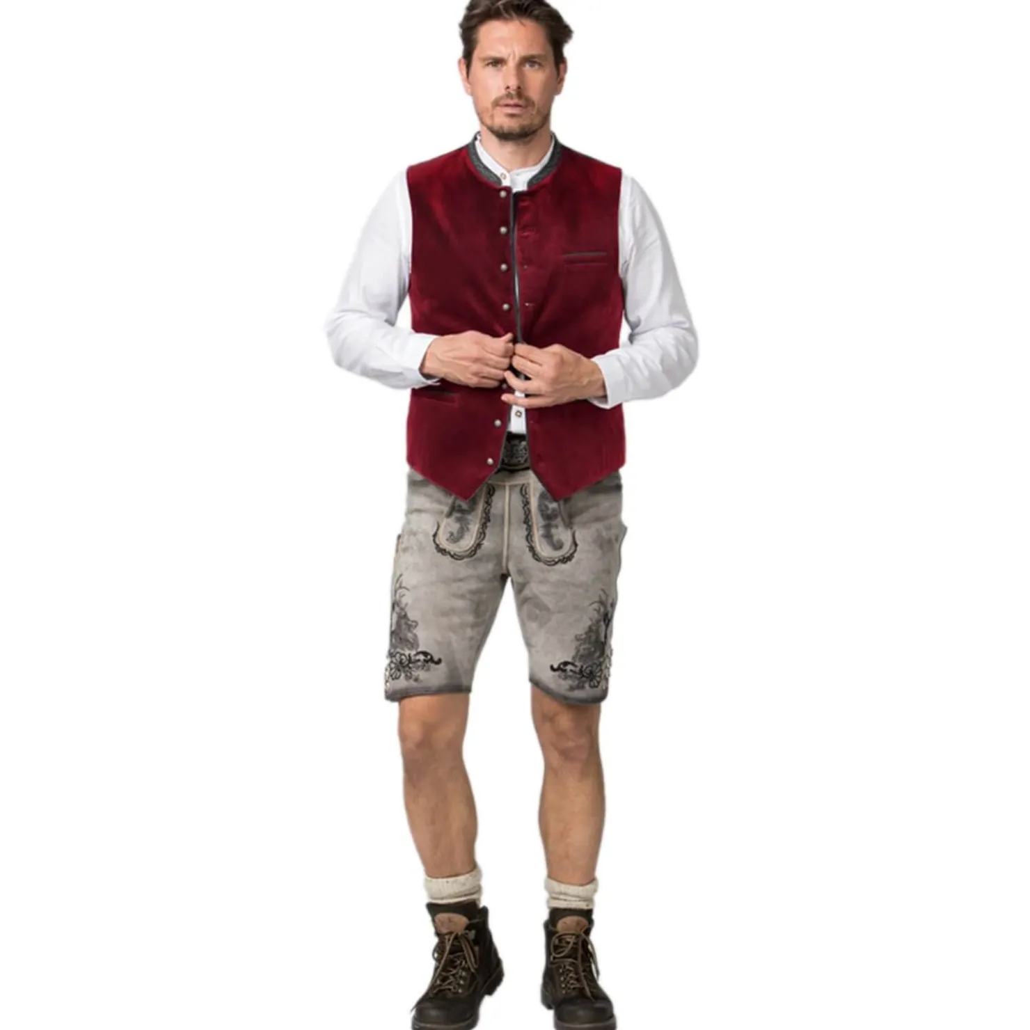 Zillertaler Trachtenwelt Gilets-Herren Gilet "Lorenzo", Bordeaux Rot