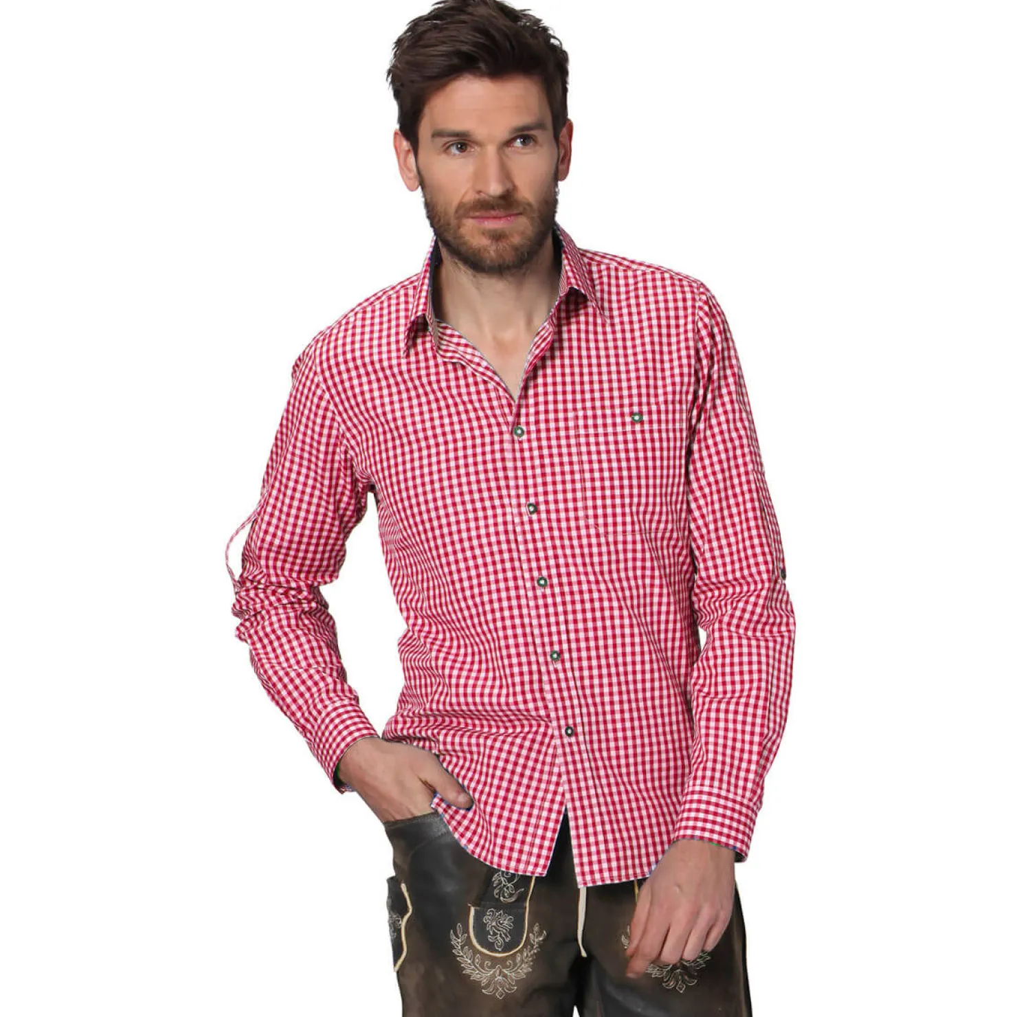 Zillertaler Trachtenwelt Hemden-Herren Hemd "Chiemgau" Langarm, Rot