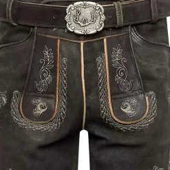 Zillertaler Trachtenwelt Lederhosen-Herren Lederhose "Tommy", Graphit Grau