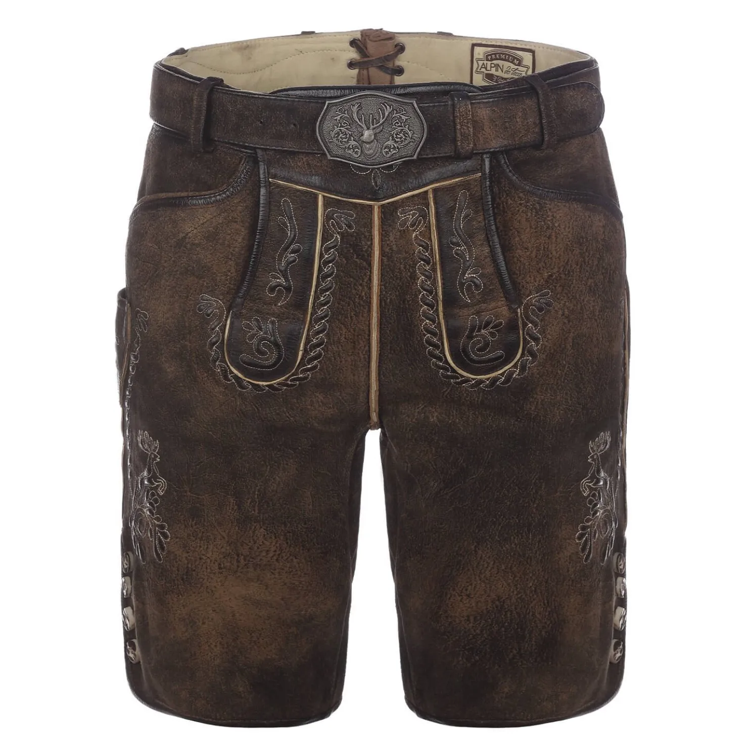 Zillertaler Trachtenwelt Lederhosen-Herren Lederhose "Walden", Dunkel Braun