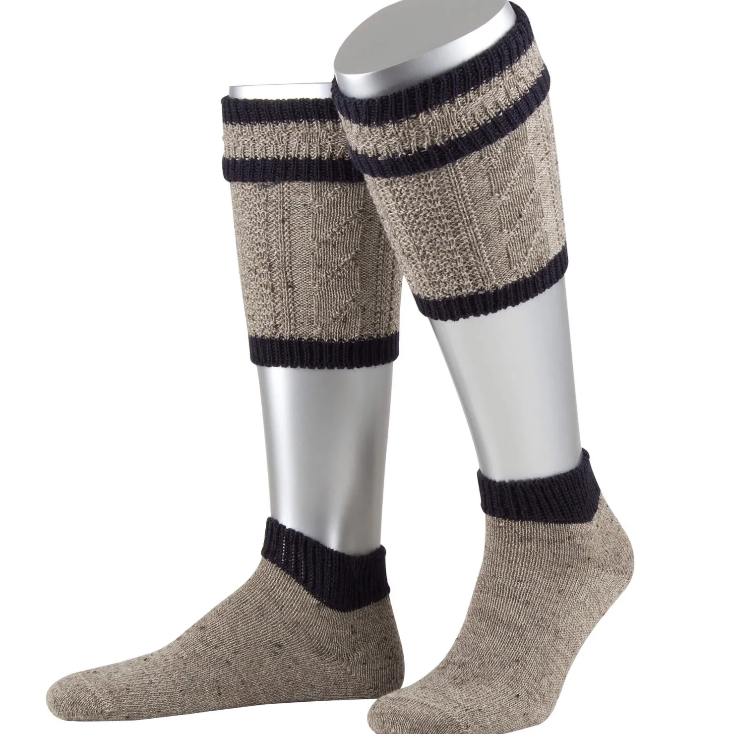 Zillertaler Trachtenwelt Socken-Herren Loferl-Set Loden-Tweed 2-teilig, meliert-Marine Braun