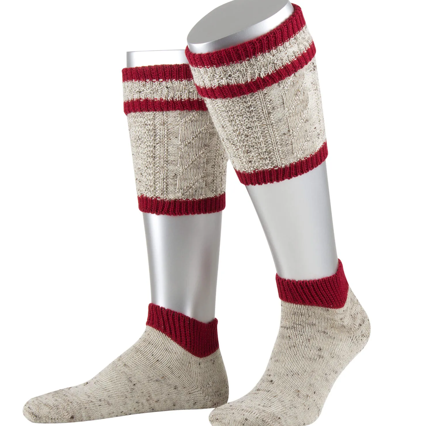 Zillertaler Trachtenwelt Socken-Herren Loferl-Set Loden-Tweed 2-teilig, Mittelmeliert-Bordeaux Beige