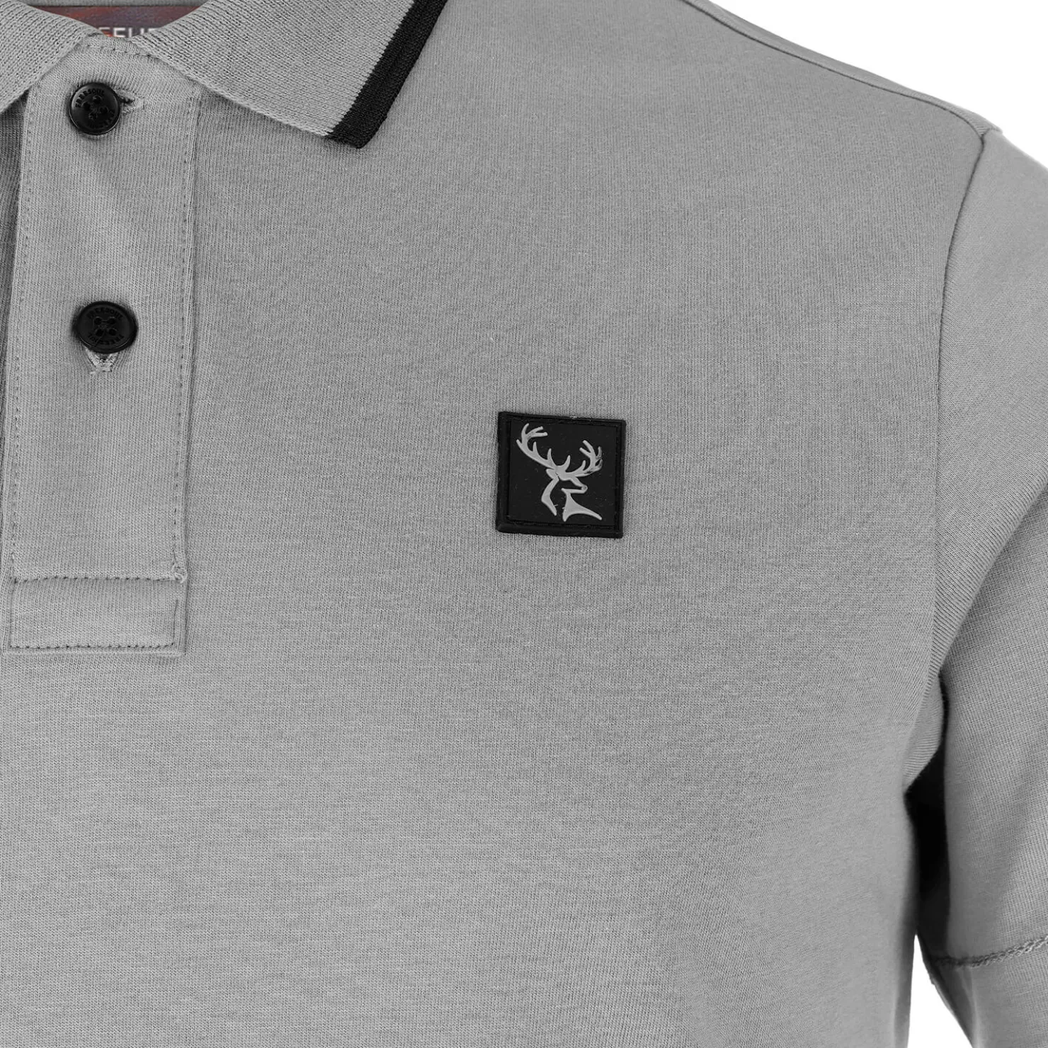 Zillertaler Trachtenwelt Polos-Herren Poloshirt mit Hirsch-Logo, Grau