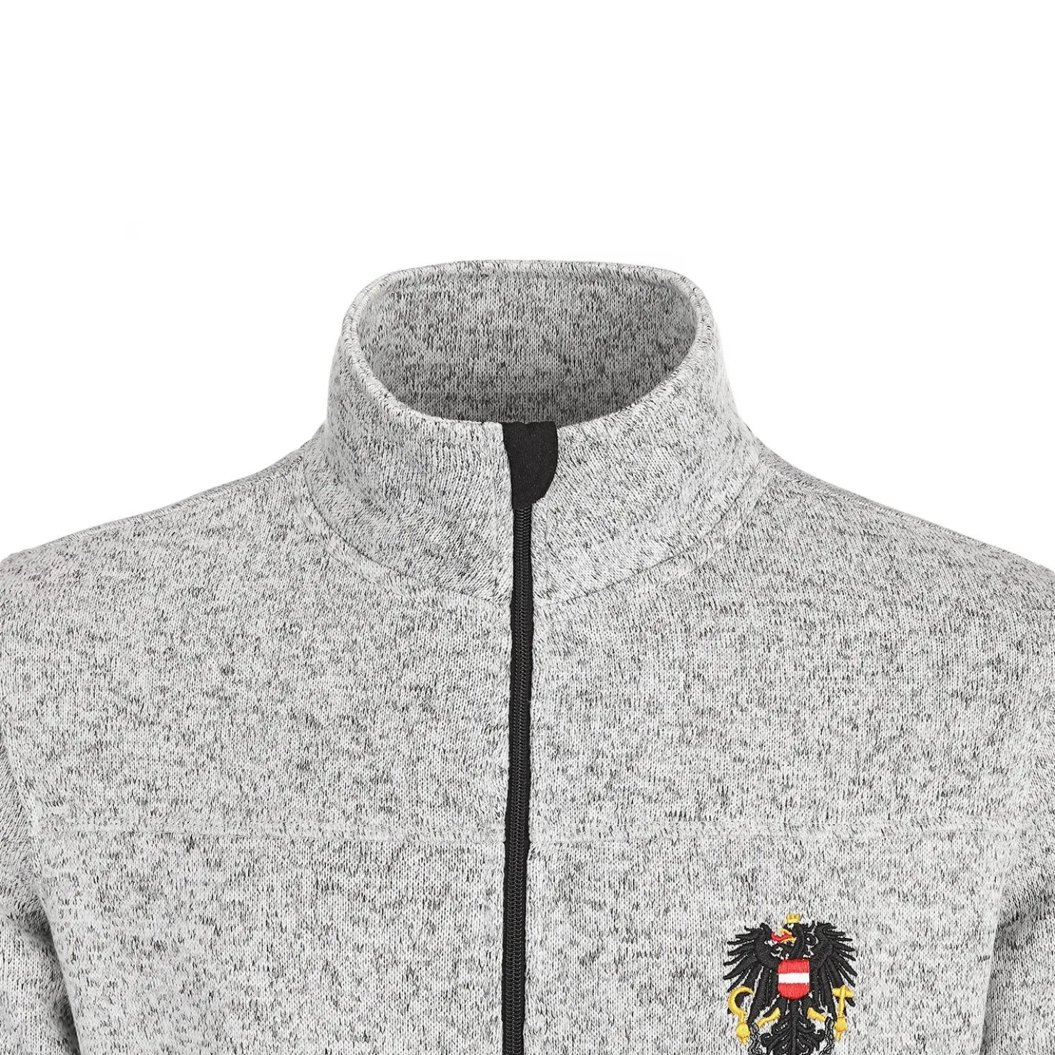 Zillertaler Trachtenwelt Jacken-Herren Strickfleece Jacke "Österreich", Hell Grau