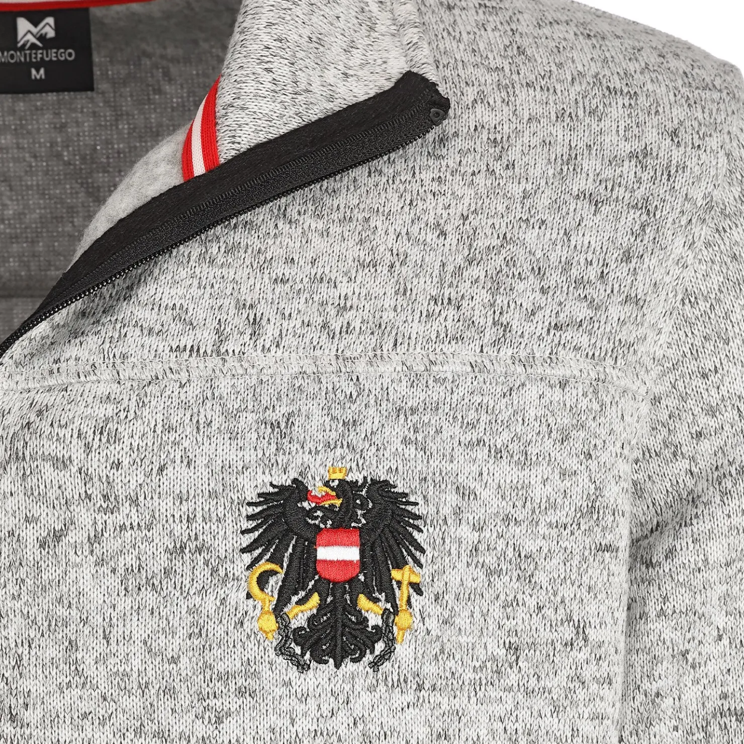 Zillertaler Trachtenwelt Jacken-Herren Strickfleece Jacke "Österreich", Hell Grau