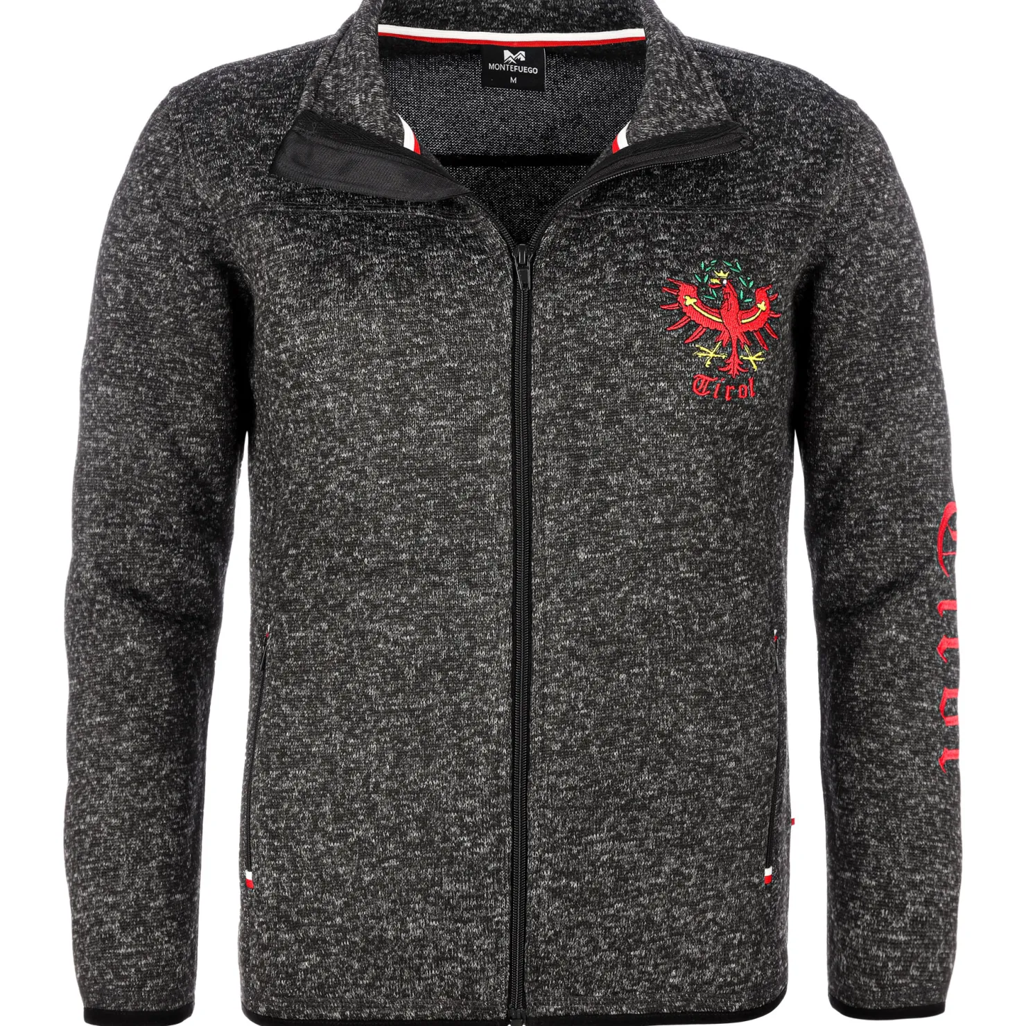 Zillertaler Trachtenwelt Jacken-Herren Strickfleece Jacke "Tirol", Anthrazit Grau
