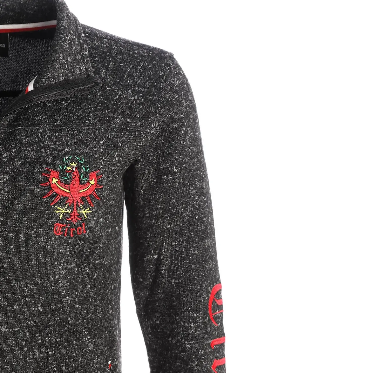 Zillertaler Trachtenwelt Jacken-Herren Strickfleece Jacke "Tirol", Anthrazit Grau