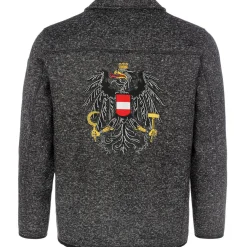 Zillertaler Trachtenwelt Jacken-Herren Strickfleece Jacke "Österreich", Anthrazit Grau