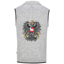 Zillertaler Trachtenwelt Jacken-Herren Strickfleece Weste "Österreich", Hell Grau