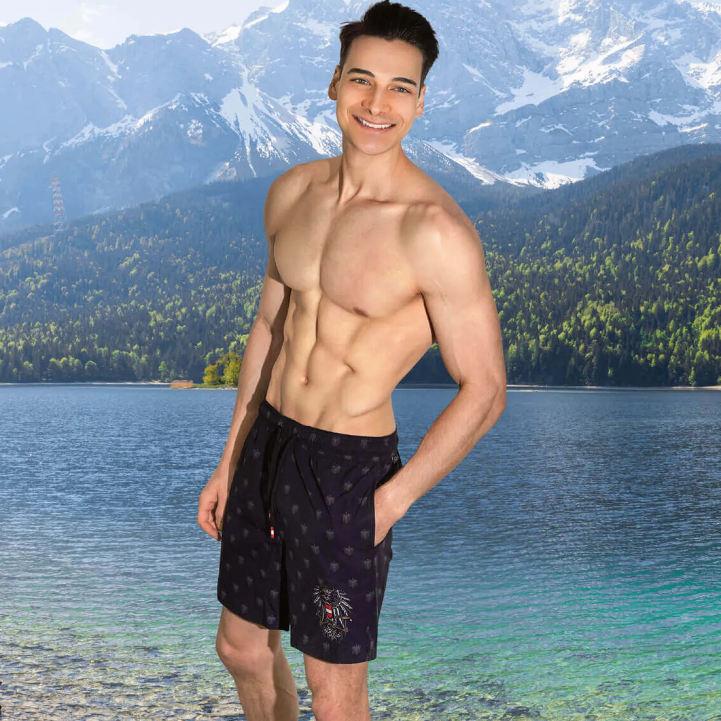 Zillertaler Trachtenwelt Badehosen-Herren Trachten Badehose "Österreich", Schwarz