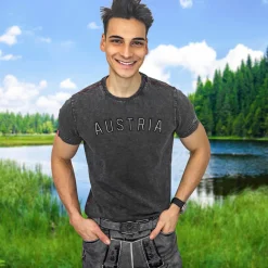 Zillertaler Trachtenwelt Shirts-Herren T-Shirt "Austria Schriftzug", Dunkel Grau