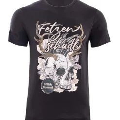 Zillertaler Trachtenwelt Shirts-Herren T-Shirt "Fetzenschädl", Schwarz
