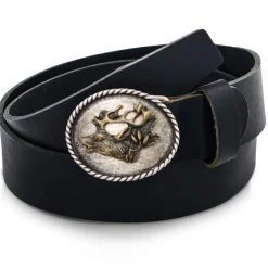 Zillertaler Trachtenwelt Accessoires-Ledergürtel "Hirschkopf", Schwarz