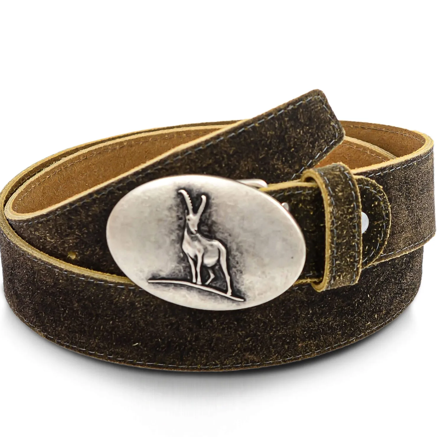 Zillertaler Trachtenwelt Accessoires-Ledergürtel "Steinbock", Hell Braun